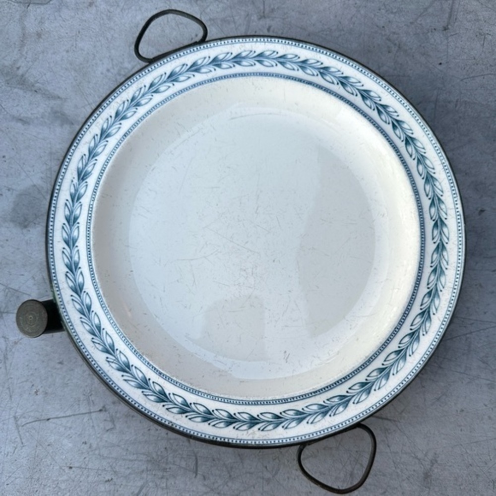 Antique / Vintage 9" Porcelain & Copper WARMING PLATE with Top Fill Hole